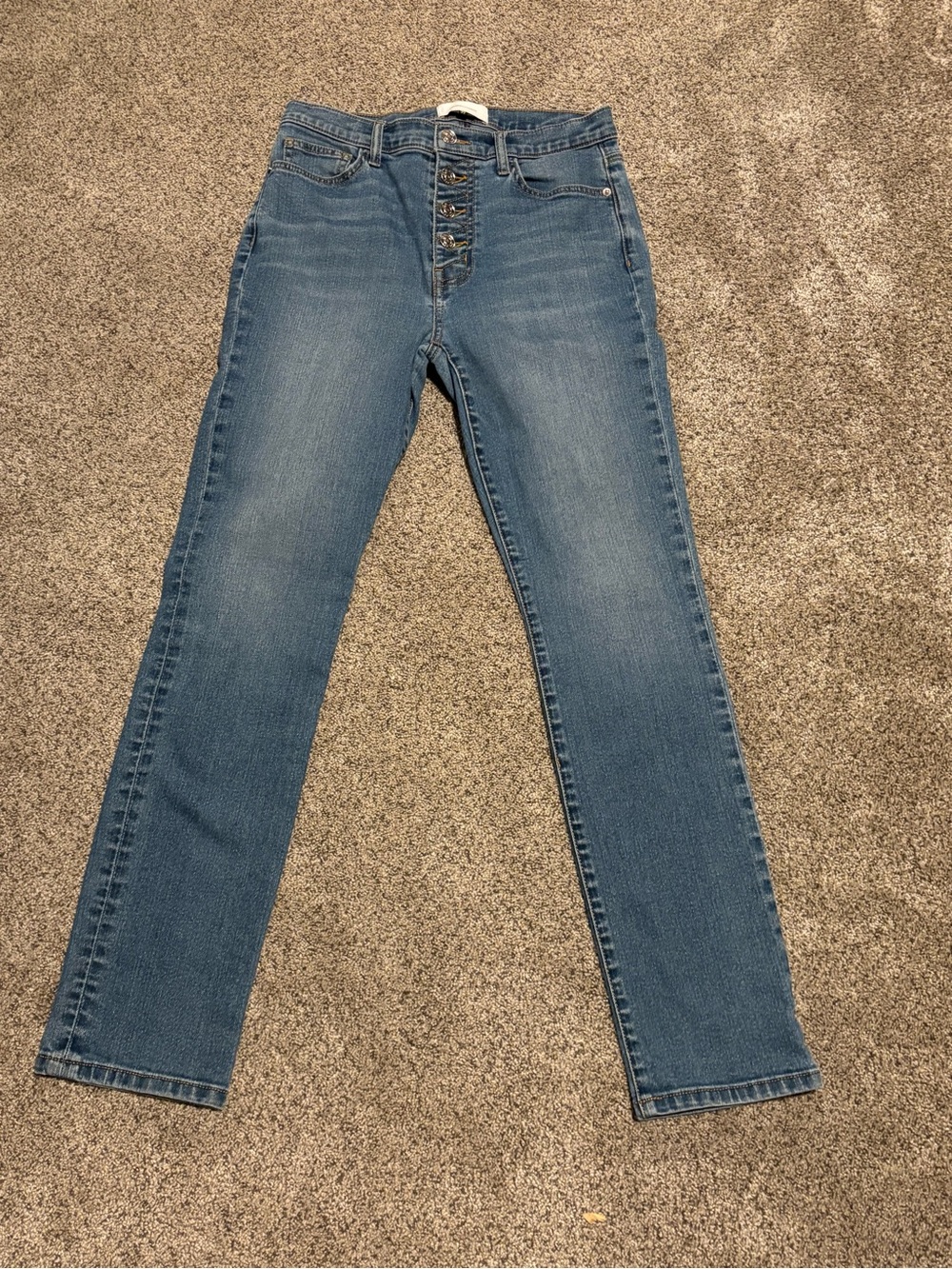 Current/Elliott Medium Blue High-Rise Straight Leg Jeans